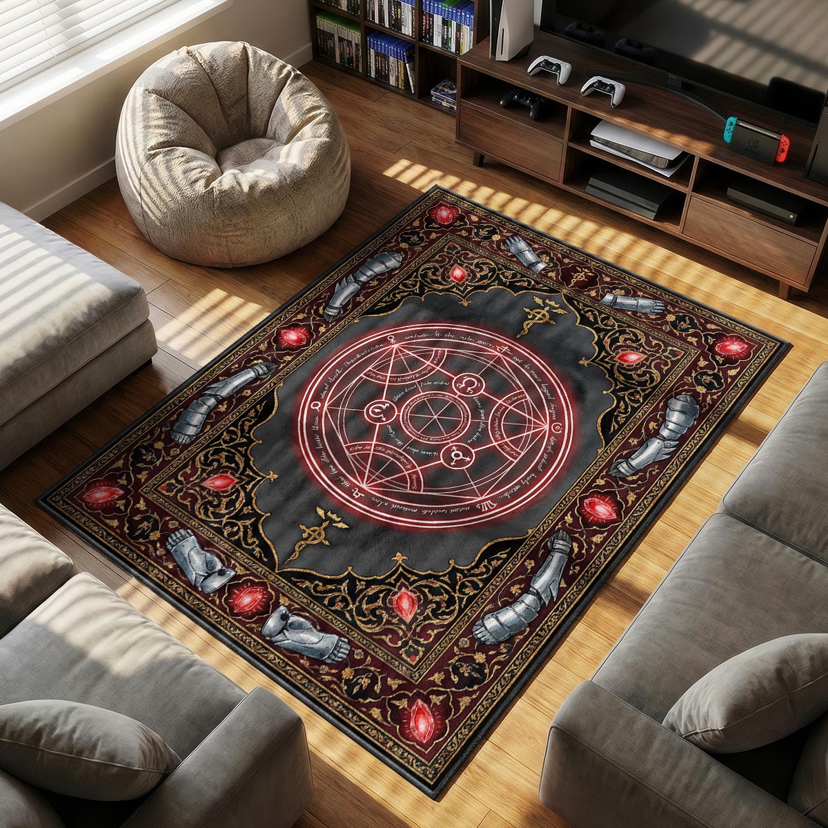 Human Transmutation themed area rug for home decor fans