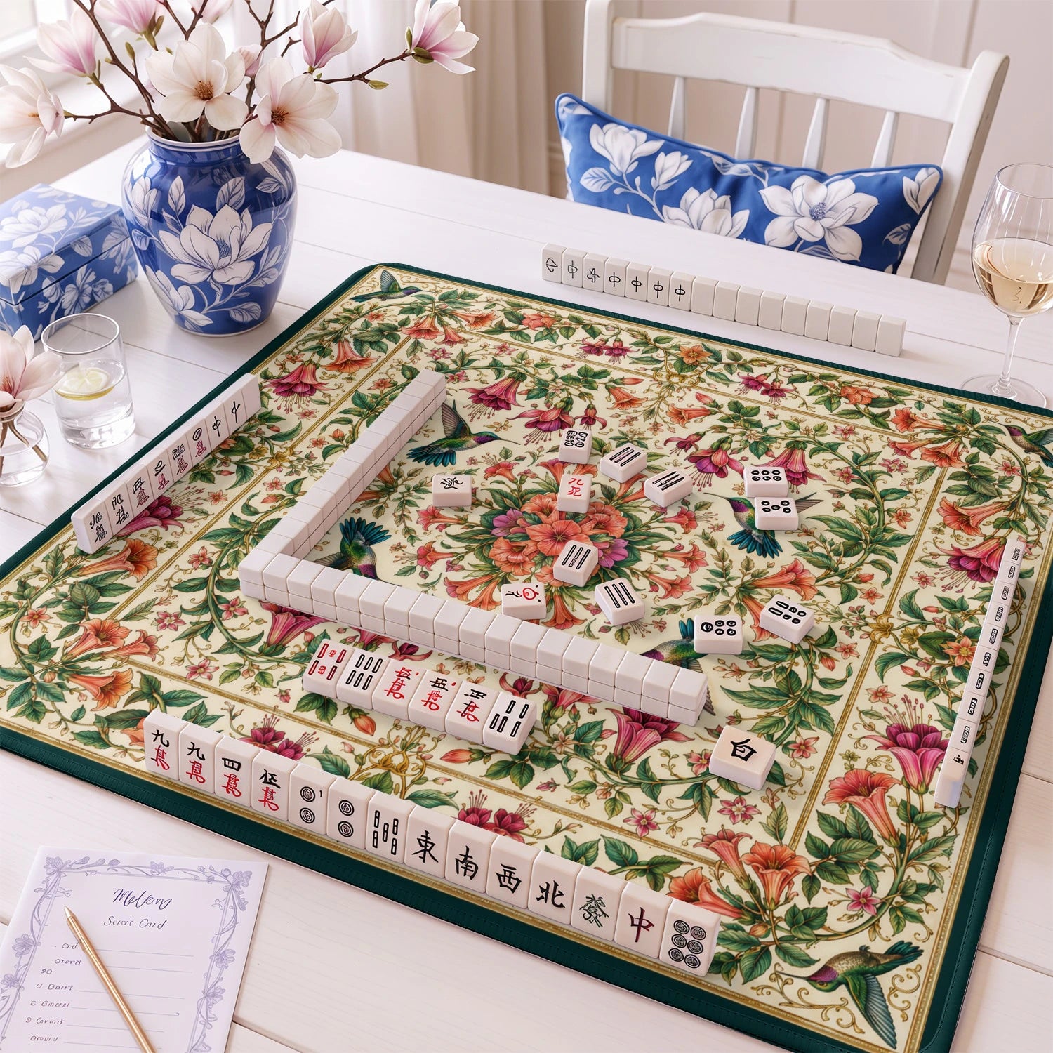 Hummingbird Trellis Mahjong Mat - Mah Jongg Mat