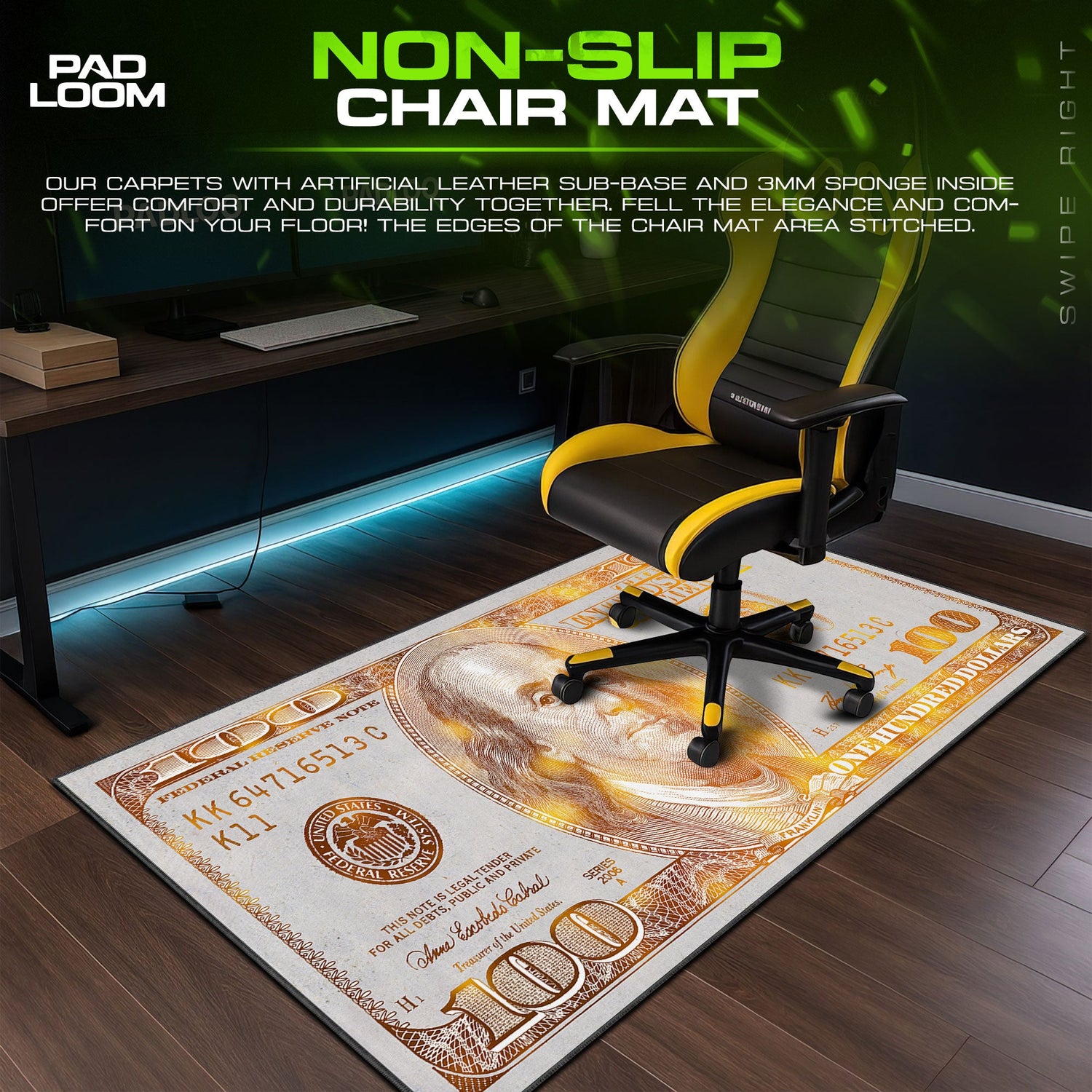 Hundred Dollar Bill Mouse Pad, Abstract Gamer Desk Mat Padloom