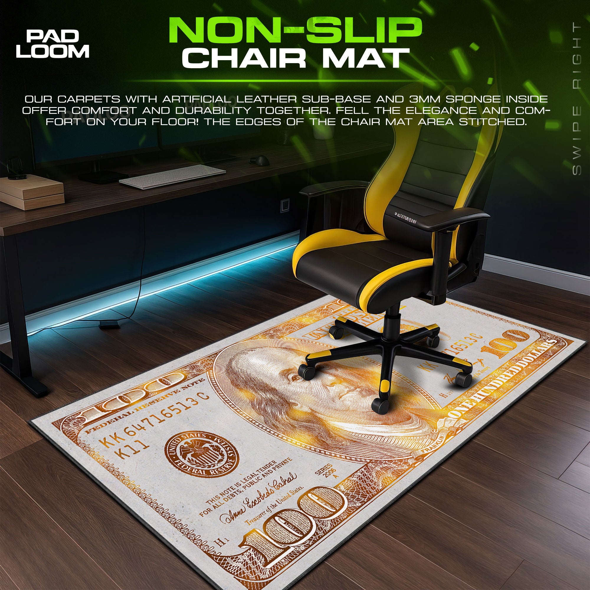 Hundred Dollar Bill Mouse Pad, Abstract Gamer Desk Mat
