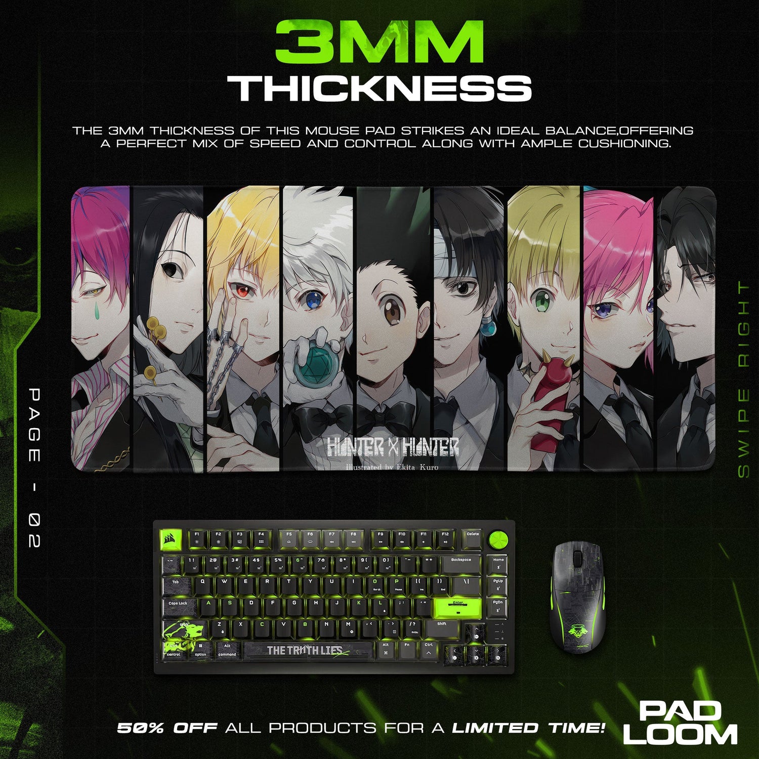 Hunter x Hunter Dark Aesthetic Mouse Pad, Anime Desk Mat Padloom