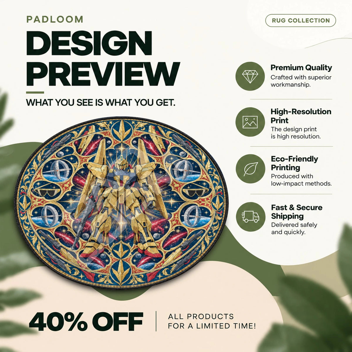 Hyaku Shiki Golden Gundam round rug full design preview