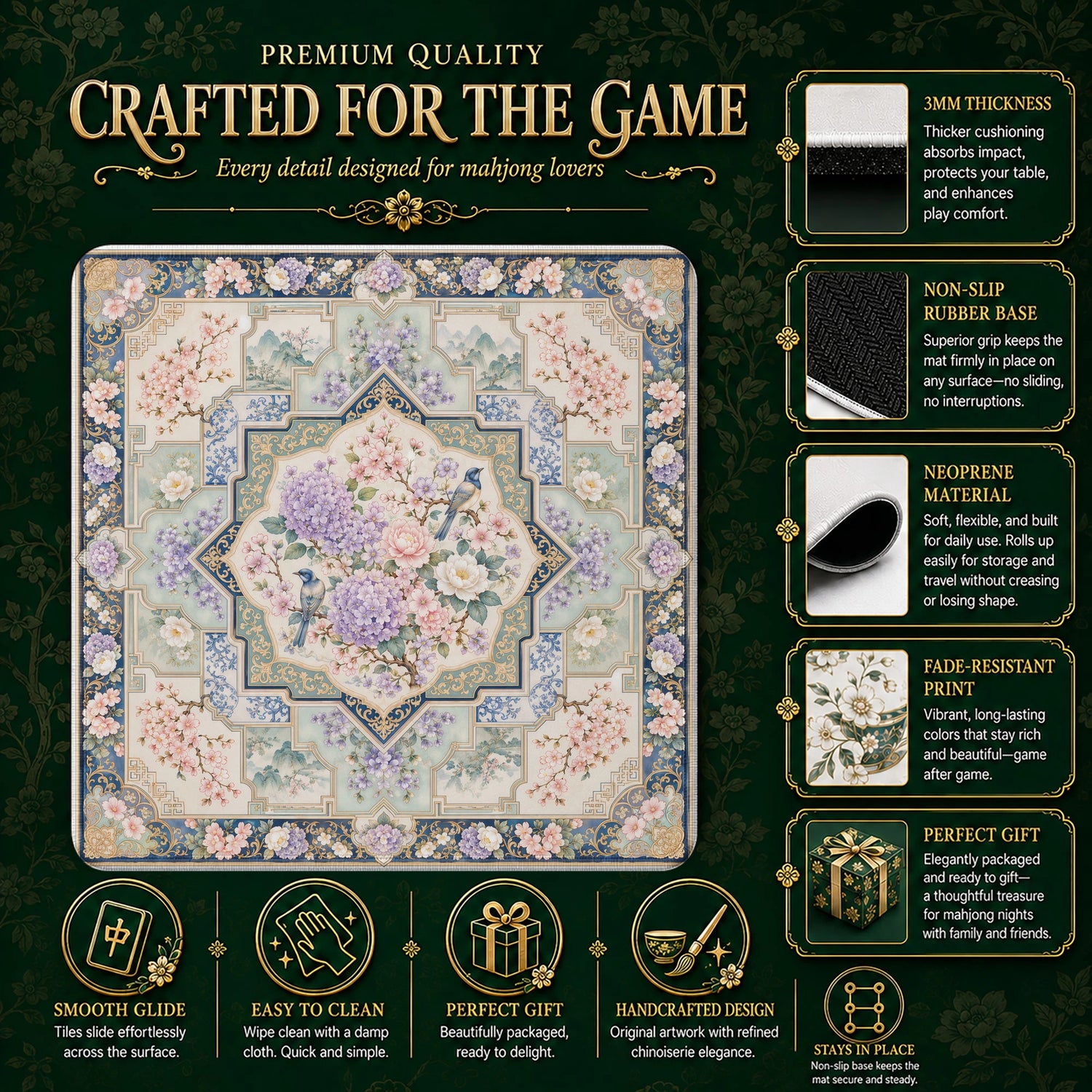 Hydrangea Star mahjong mat – M (60x60 cm) and L (81x81 cm) sizes