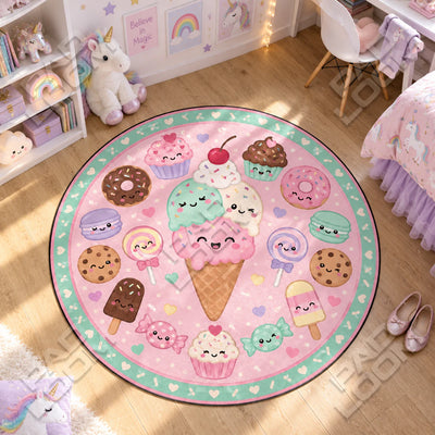 Eiscreme Pastell Runder Teppich - Kinderteppich rund