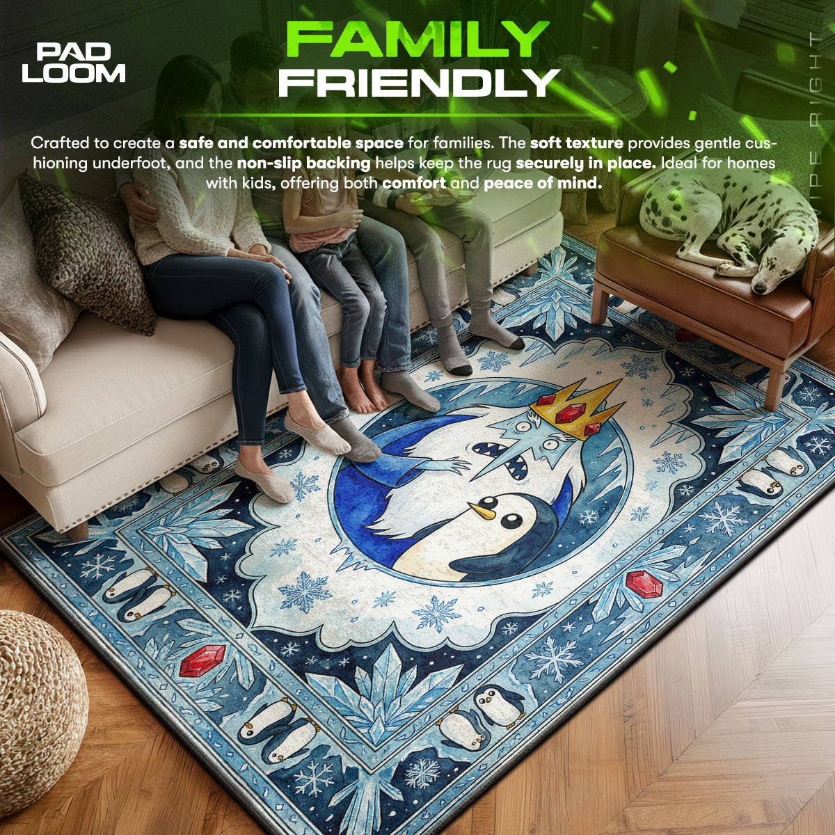 Ice area rug showing full home decor artwork