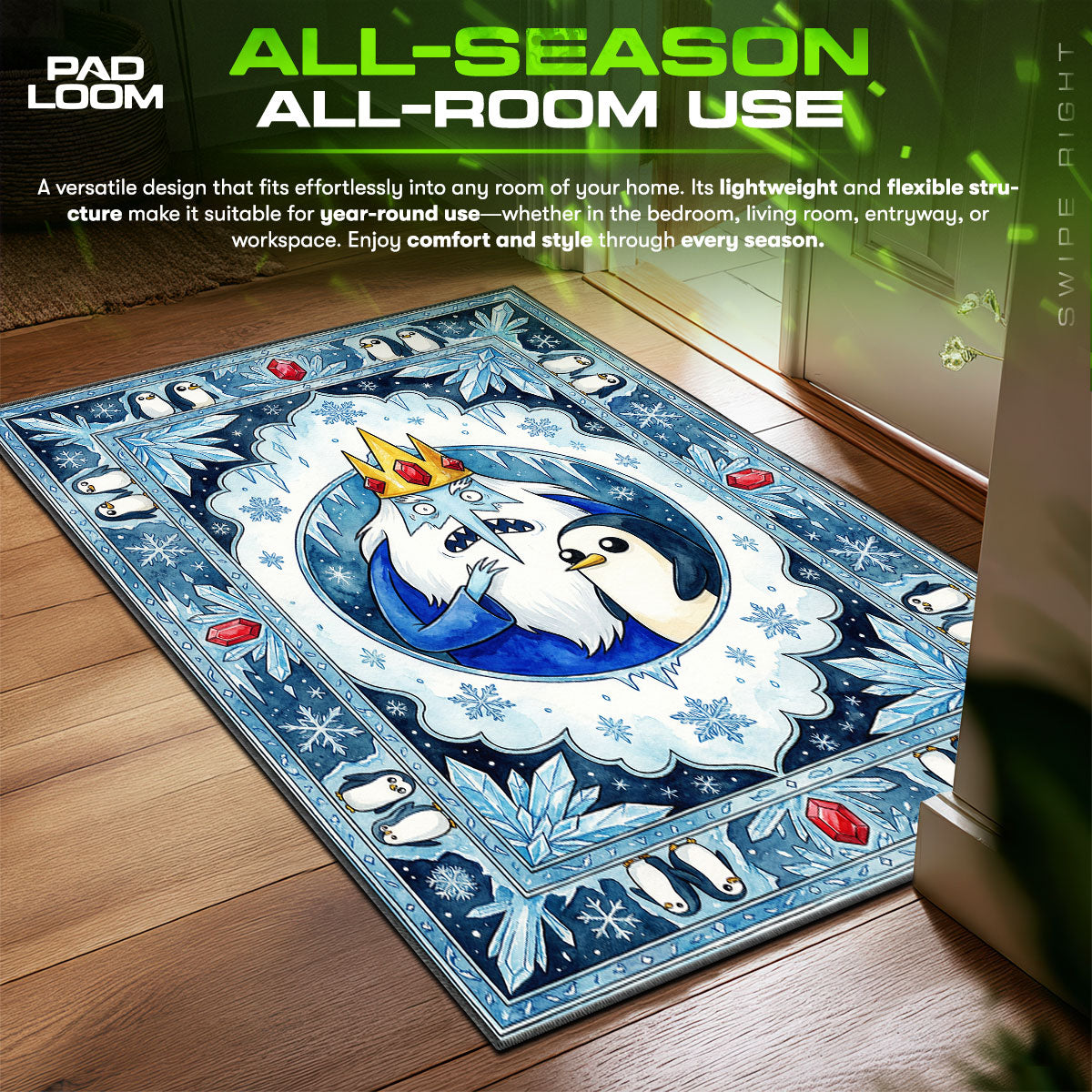 Ice King & Gunter Crown Adventure Time Room fan rug — premium quality print