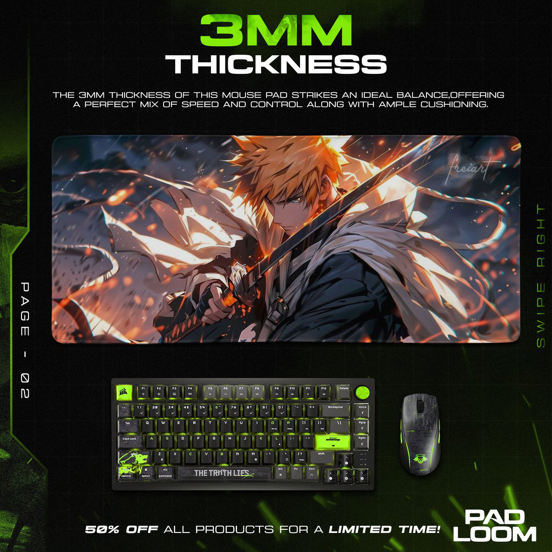 Ichigo Mouse Pad - Flame Rebirth Anime Desk Mat Padloom