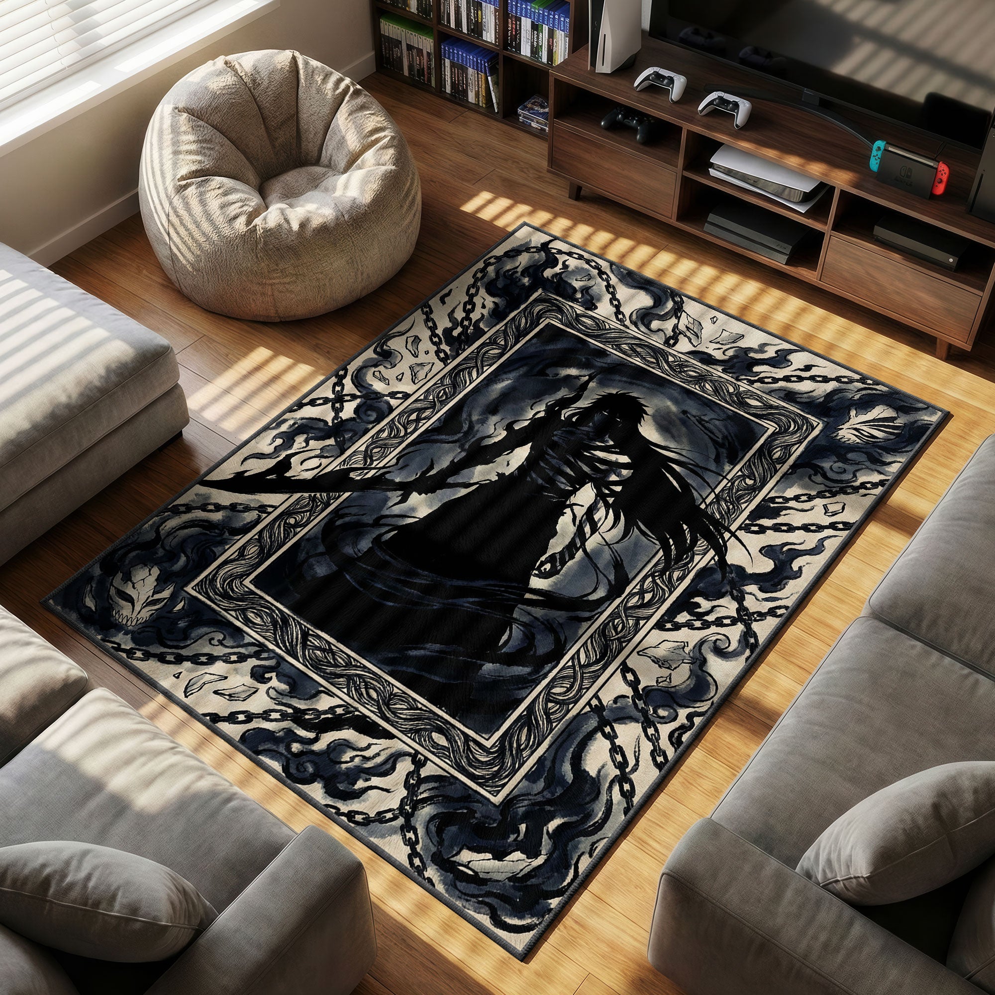 Ichigo Mugetsu themed area rug for home decor fans