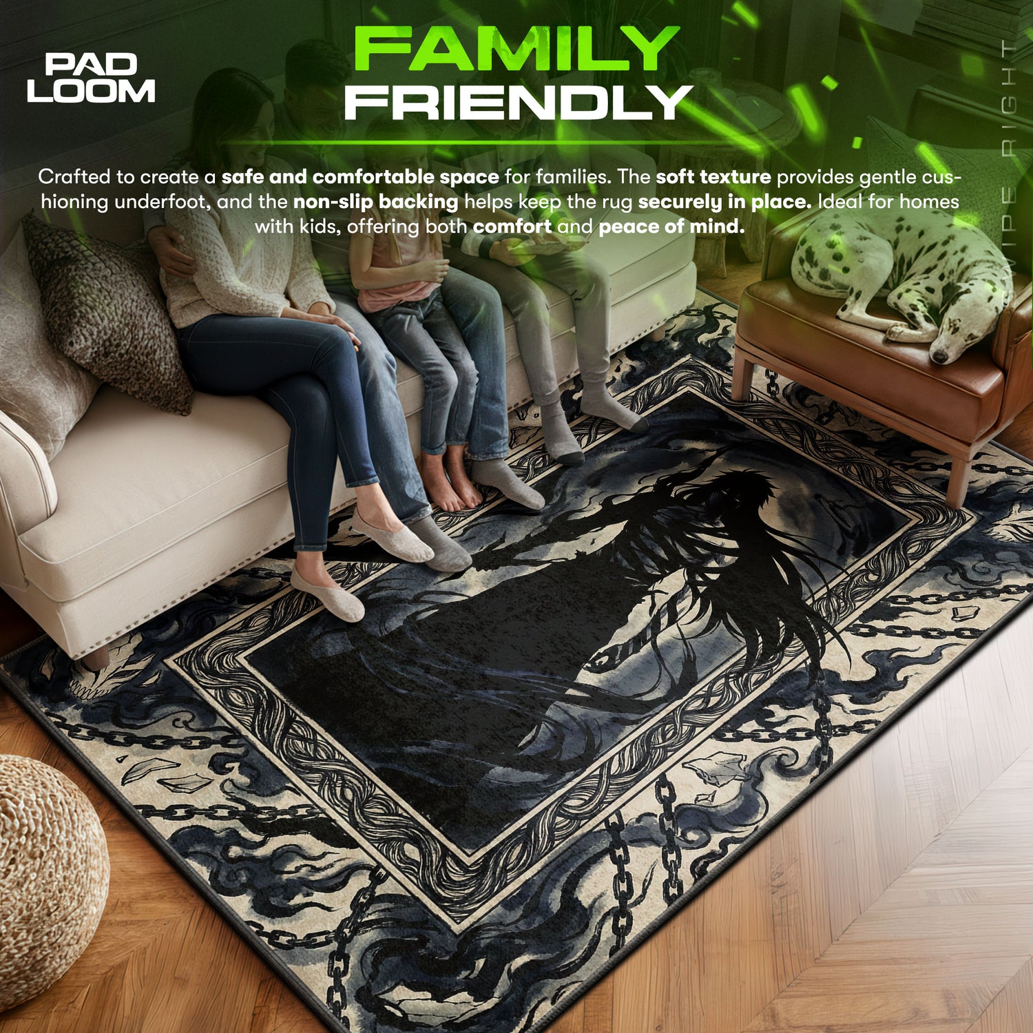 Ichigo area rug showing full home decor artwork