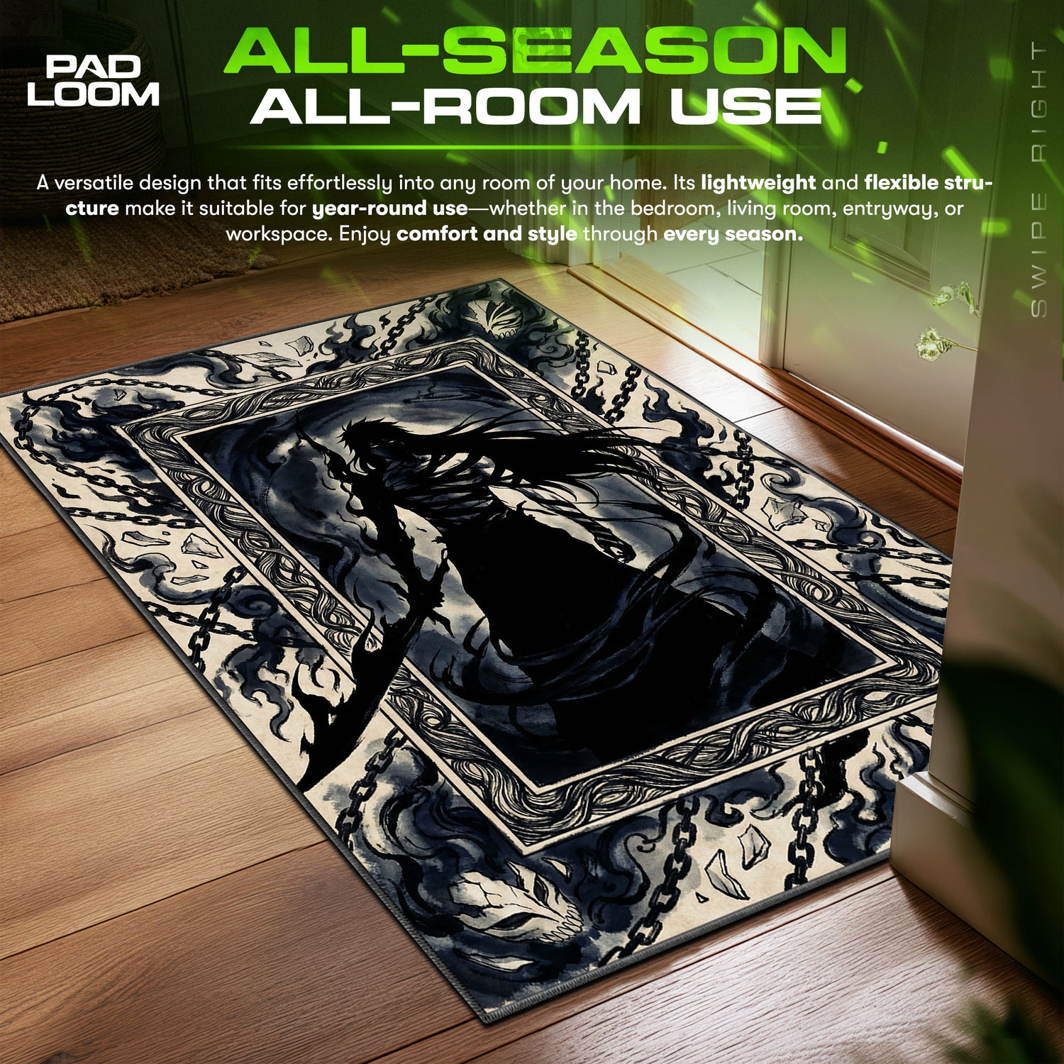 Ichigo Mugetsu Ink Wash Bleach Chair fan rug — premium quality print