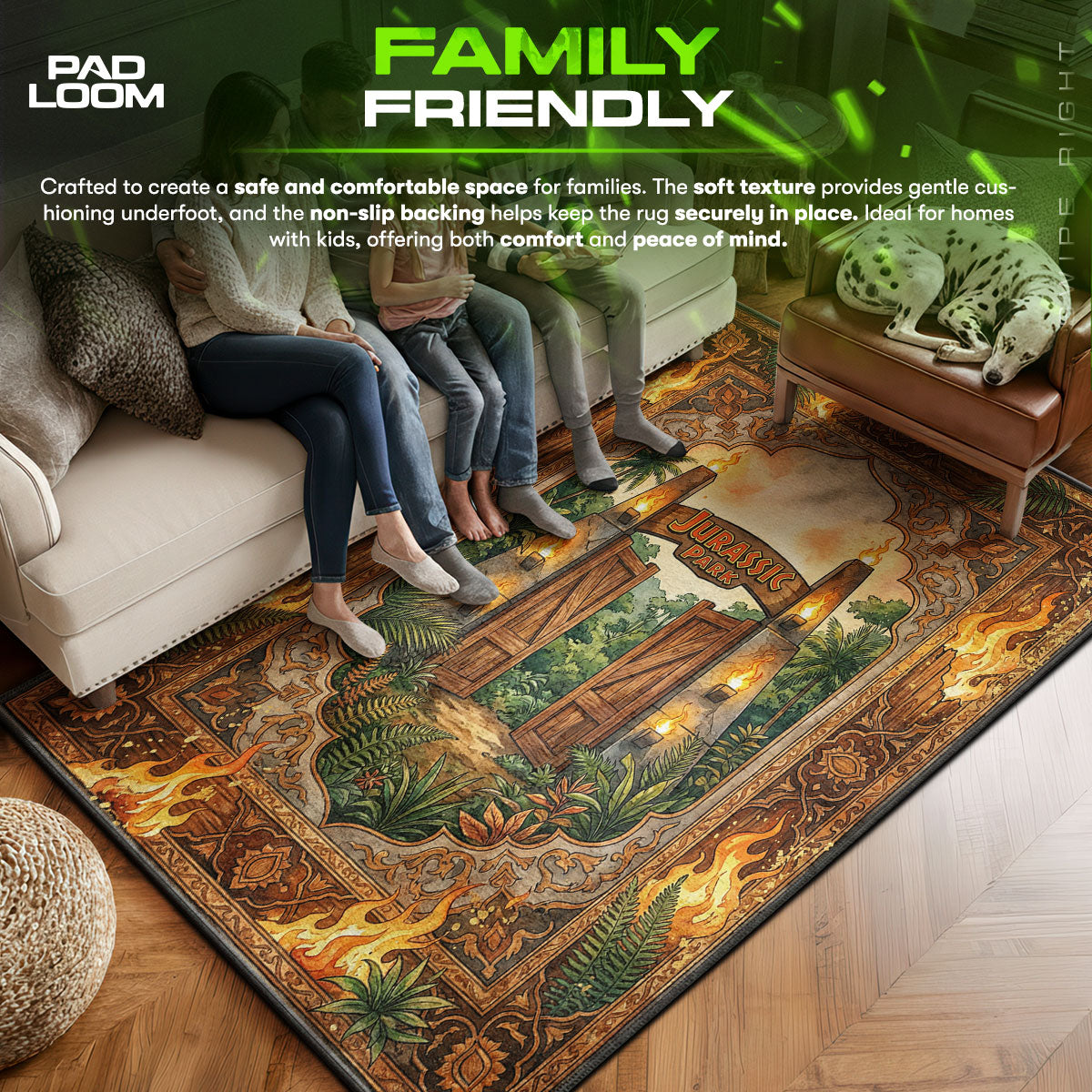 Iconic area rug showing full home decor artwork