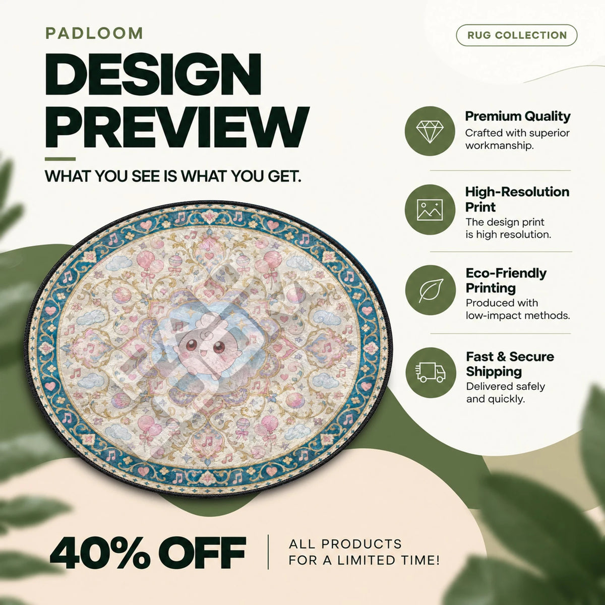 Igglybuff Melody Pokemon round rug full design preview