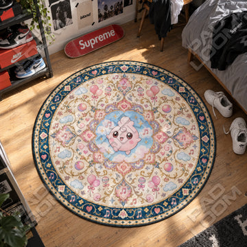 Igglybuff Melody Pokemon round rug on a bedroom floor - Pokemon chair mat