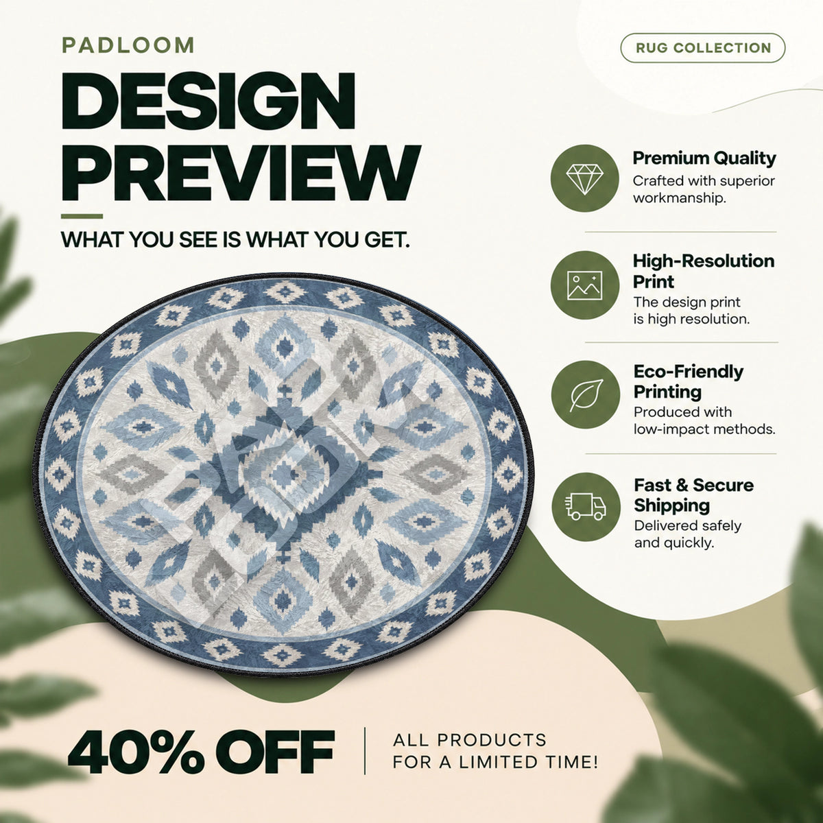 Ikat Indigo runder Teppich – Designvorschau