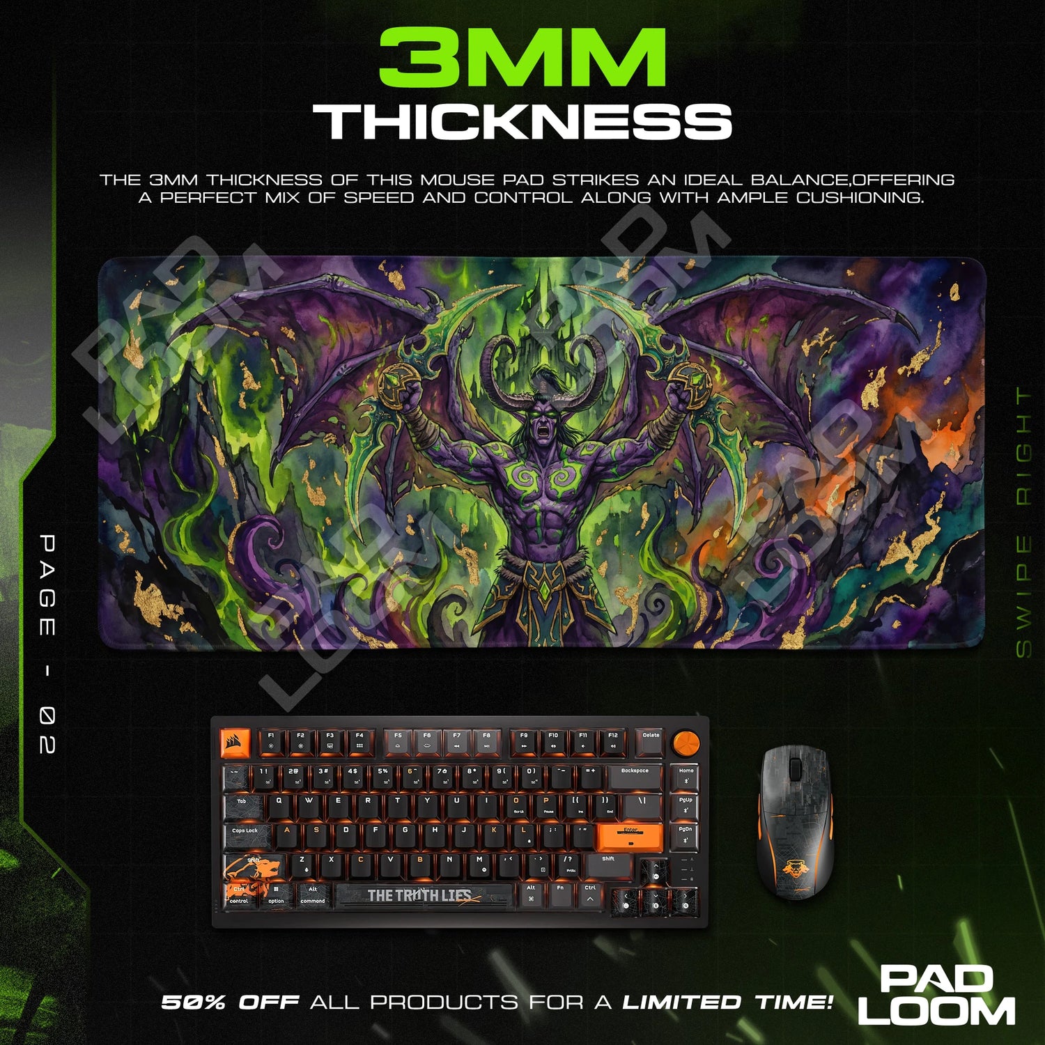 Illidan Fel Ascend Mouse Pad - Warcraft Desk Mat