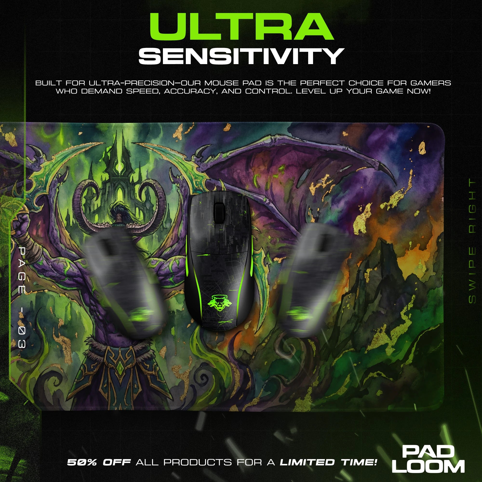 Illidan Fel Ascend Mouse Pad - Warcraft Desk Mat
