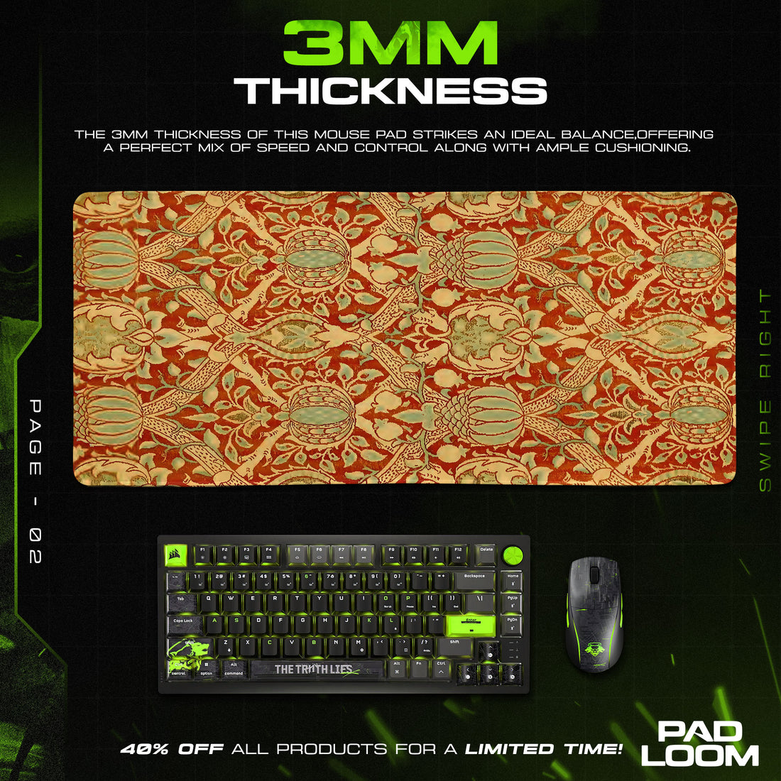 Imperial Bloom Mouse Pad, Ornamental Tapestry Gaming Desk Mat