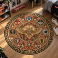 Imperial Eagle Golden Warhammer 40k round rug in a styled room - Warhammer 40k chair mat