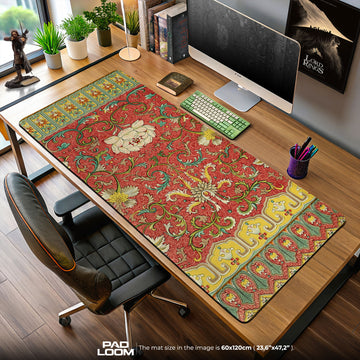 Imperial Lotus Mouse Pad, Red Gold Floral Brocade Gaming Desk Mat