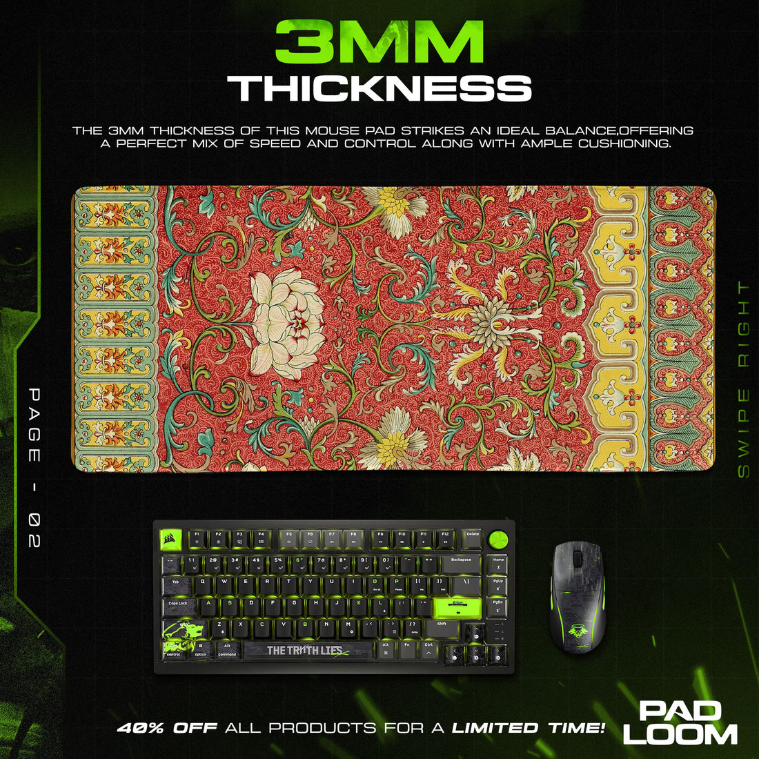 Imperial Lotus Mouse Pad, Red Gold Floral Brocade Gaming Desk Mat