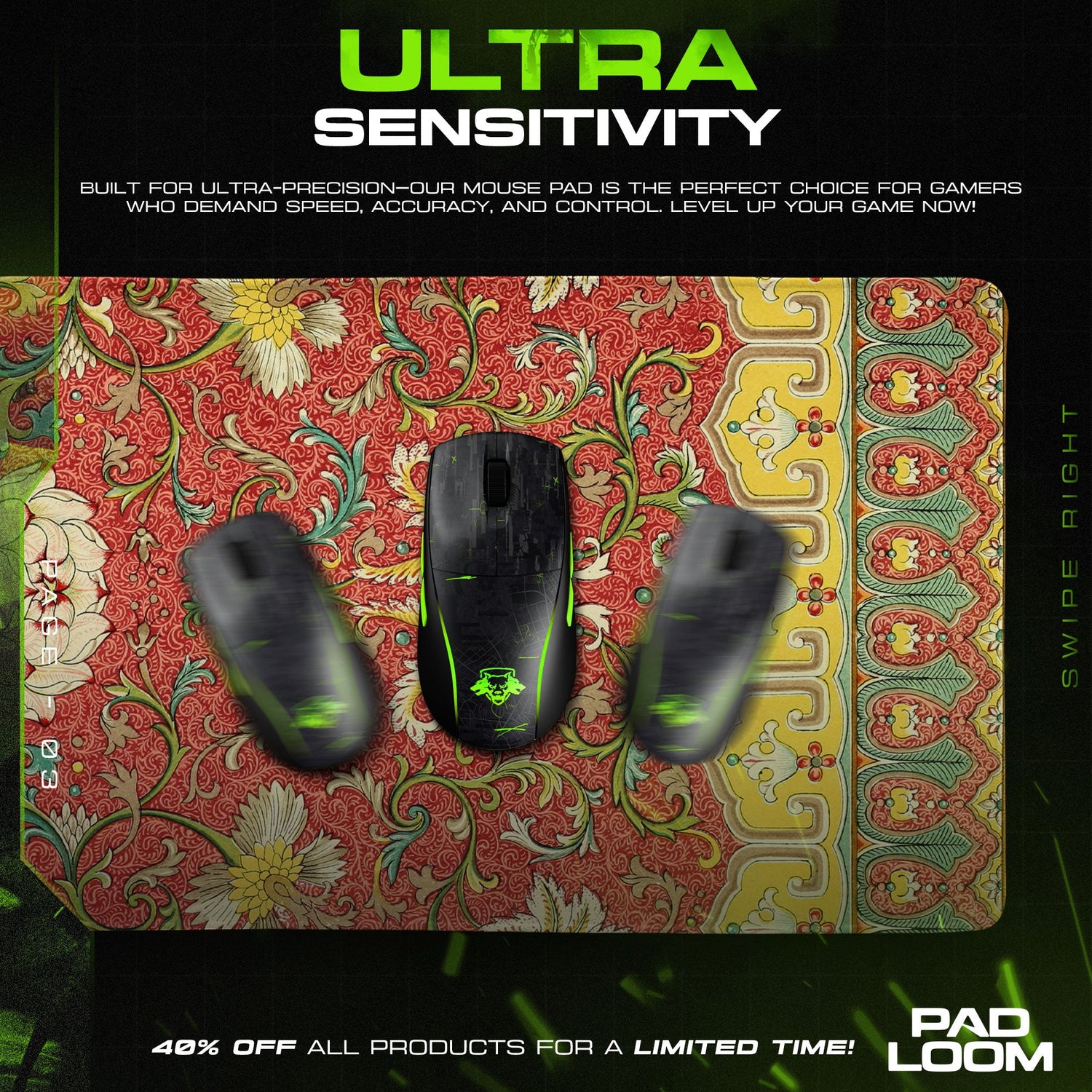 Imperial Lotus Mouse Pad, Red Gold Floral Brocade Gaming Desk Mat Padloom