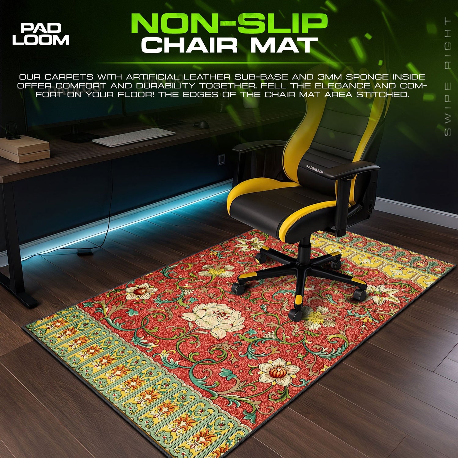 Imperial Lotus Mouse Pad, Red Gold Floral Brocade Gaming Desk Mat Padloom