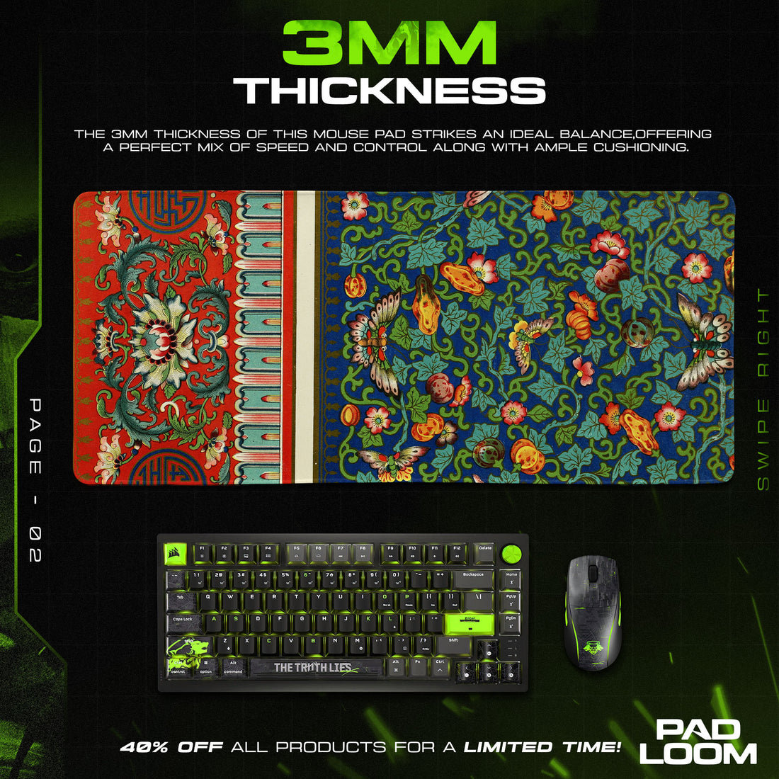 Imperial Tapestry Mouse Pad, Butterfly and Floral Gaming Desk Mat
