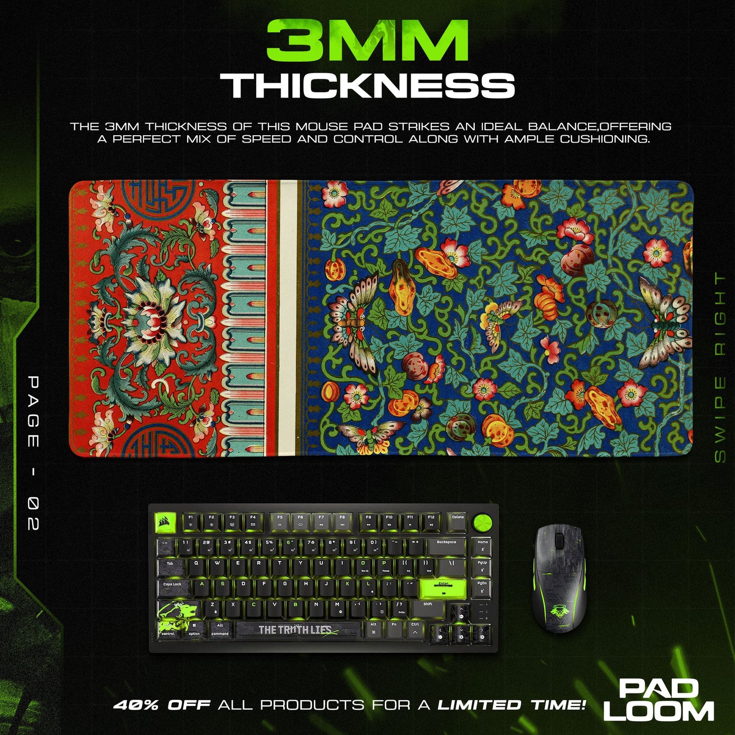 Imperial Tapestry Mouse Pad, Butterfly and Floral Gaming Desk Mat Padloom