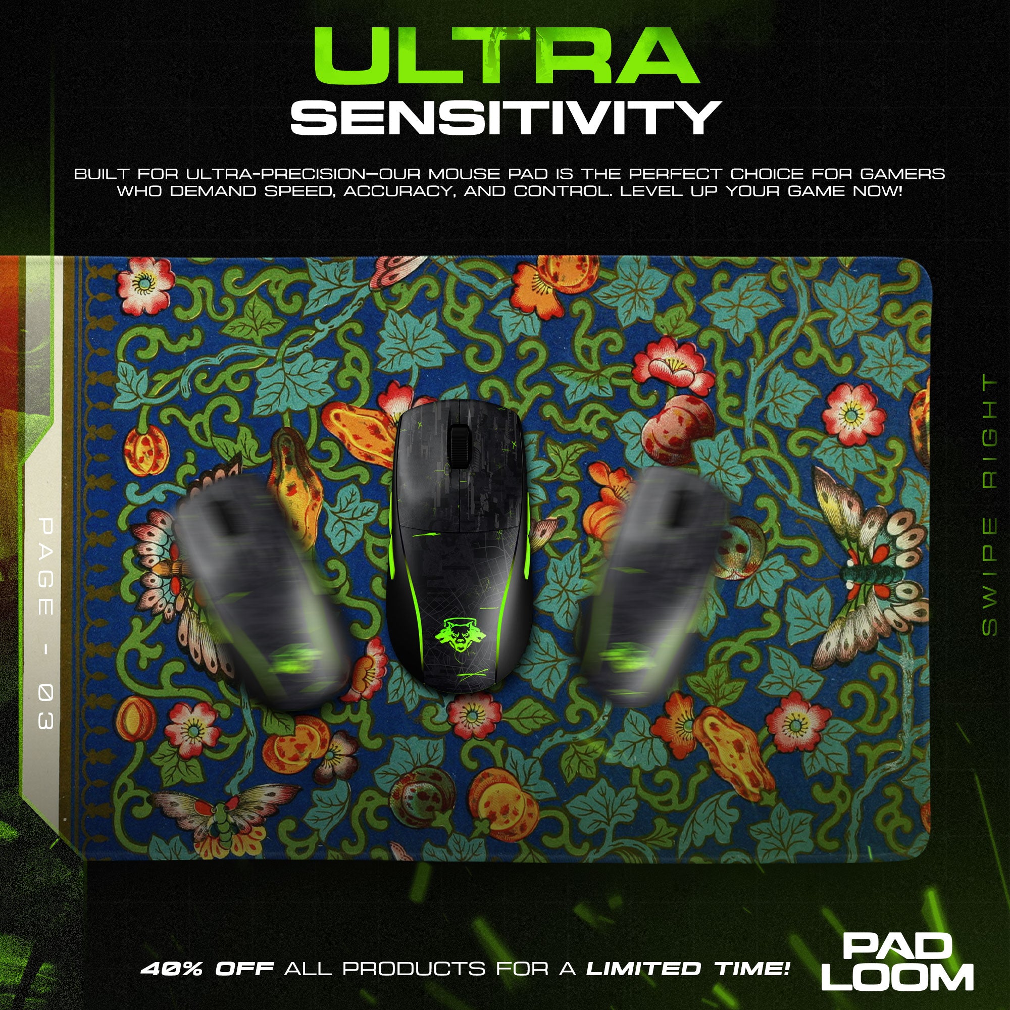 Imperial Tapestry Mouse Pad, Butterfly and Floral Gaming Desk Mat