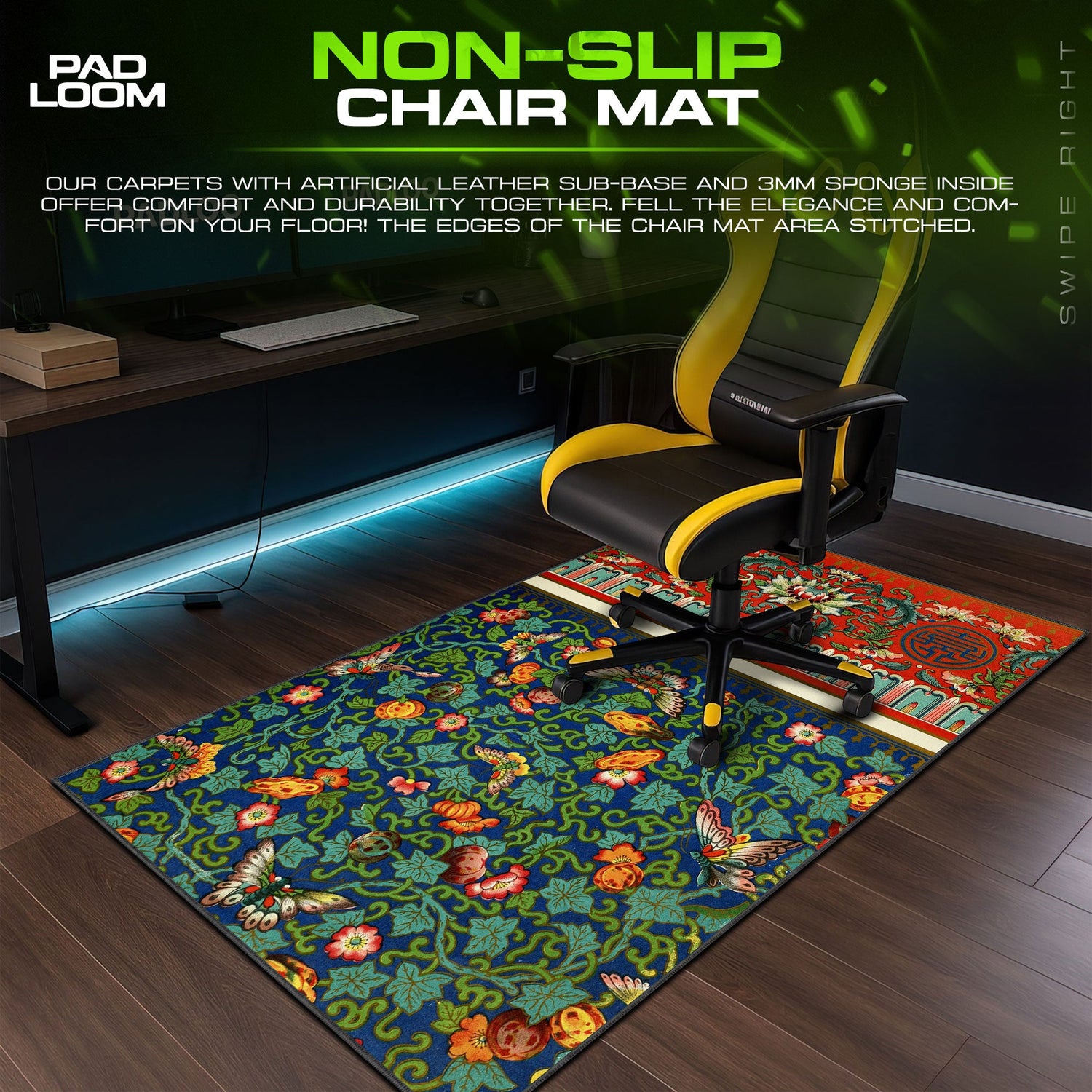 Imperial Tapestry Mouse Pad, Butterfly and Floral Gaming Desk Mat Padloom