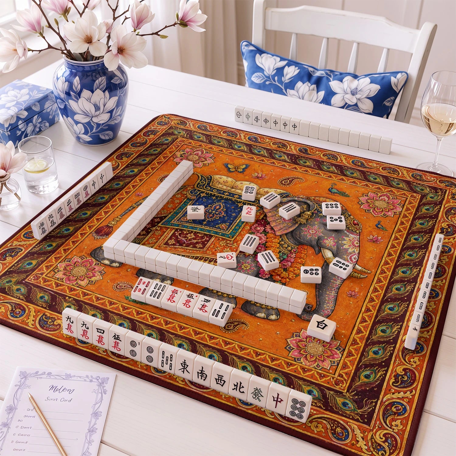 Indian Elephant mahjong mat – M (60x60 cm) and L (81x81 cm) sizes