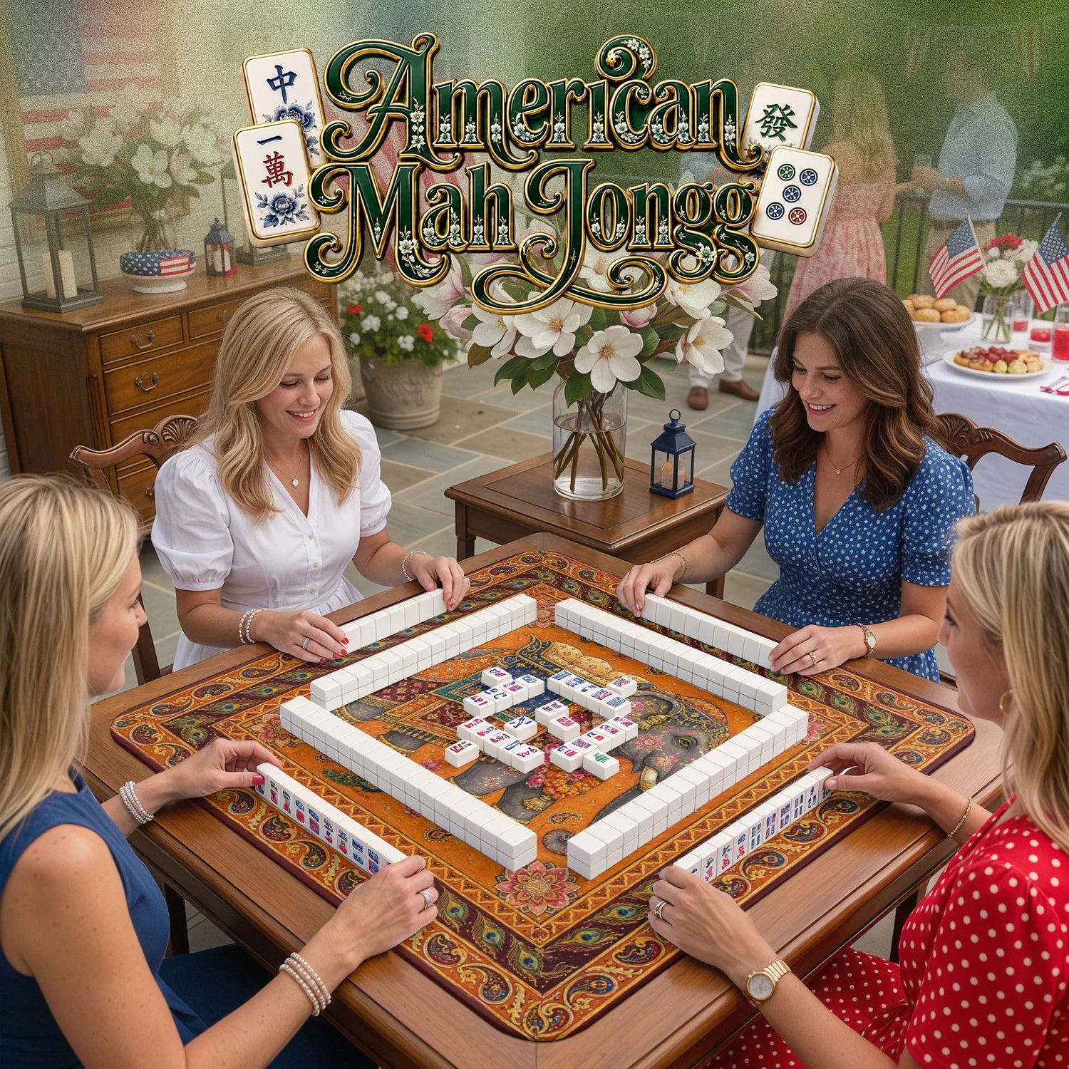 Indian Elephant – non-slip mahjong table mat detail