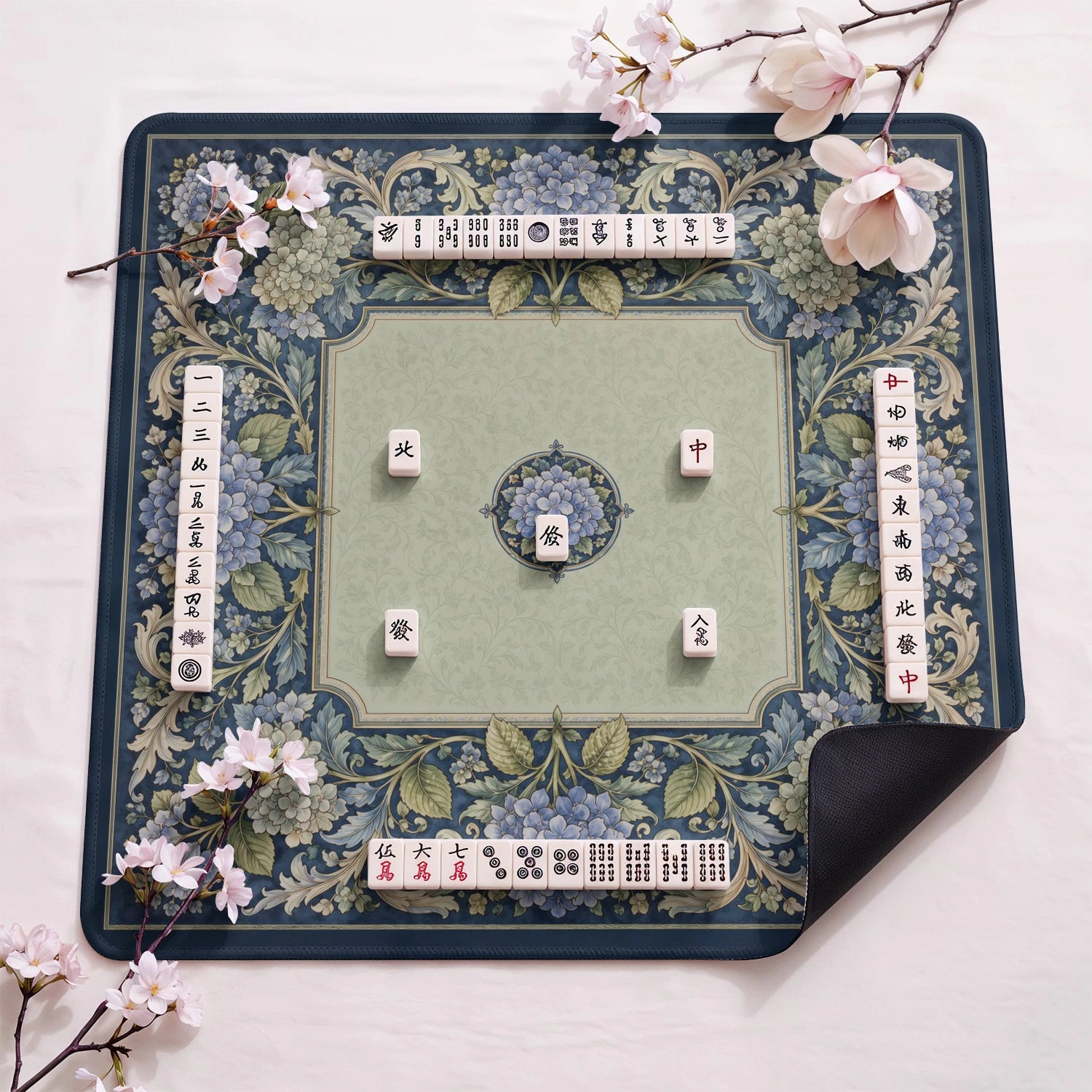 Indigo Hydrangea Morris Mahjong Mat - Mahjong Mat