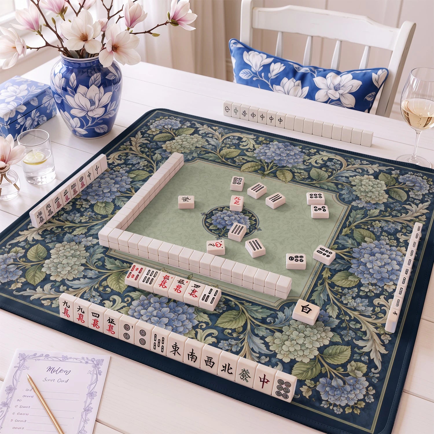 Indigo Hydrangea Morris Mahjong Mat - Mahjong Mat