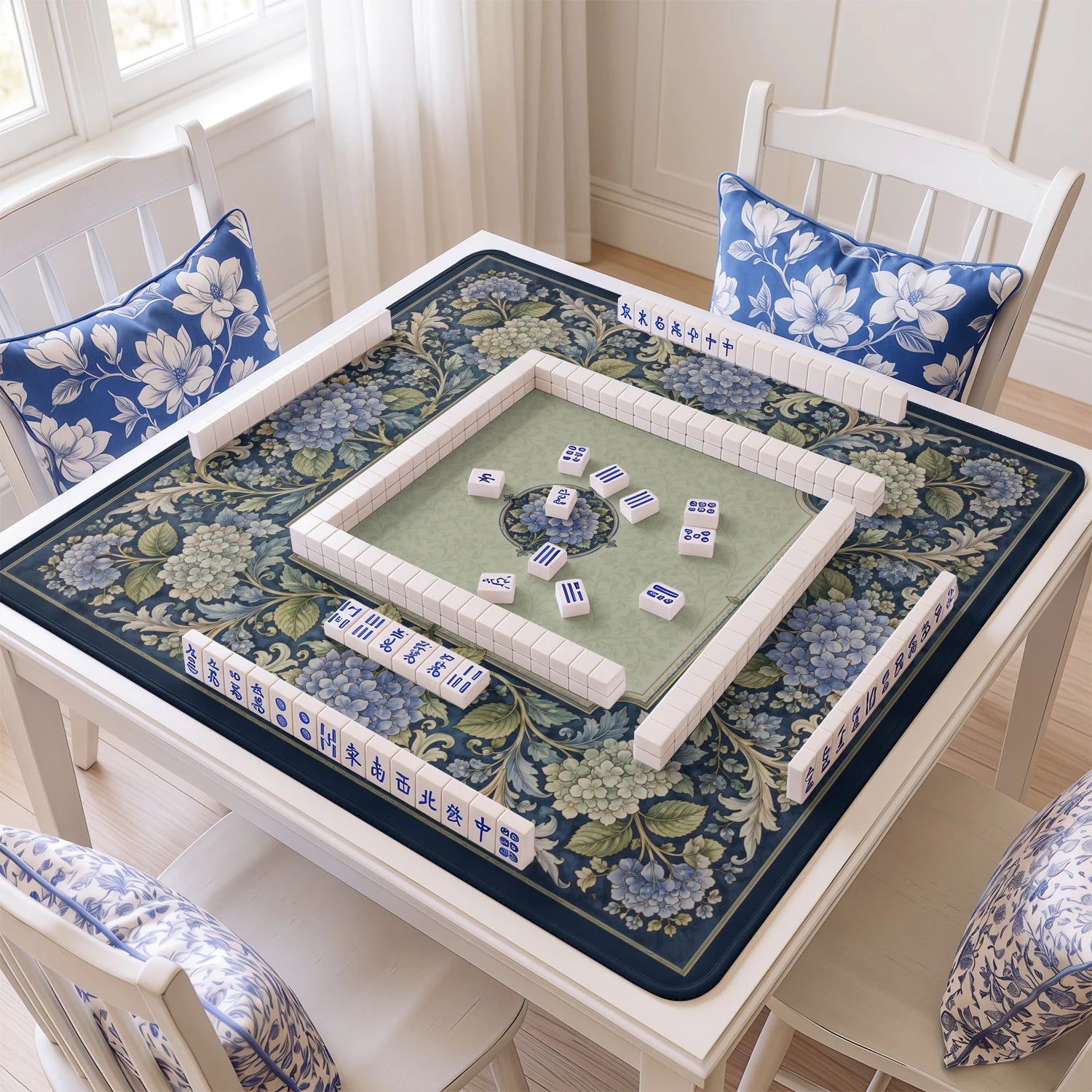 Indigo Hydrangea Morris Mahjong Mat - Mahjong Mat