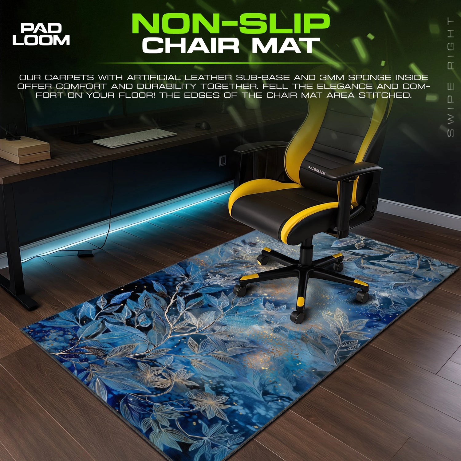 Indigo Leaf Shimmer Mouse Pad - Botanical Desk Mat