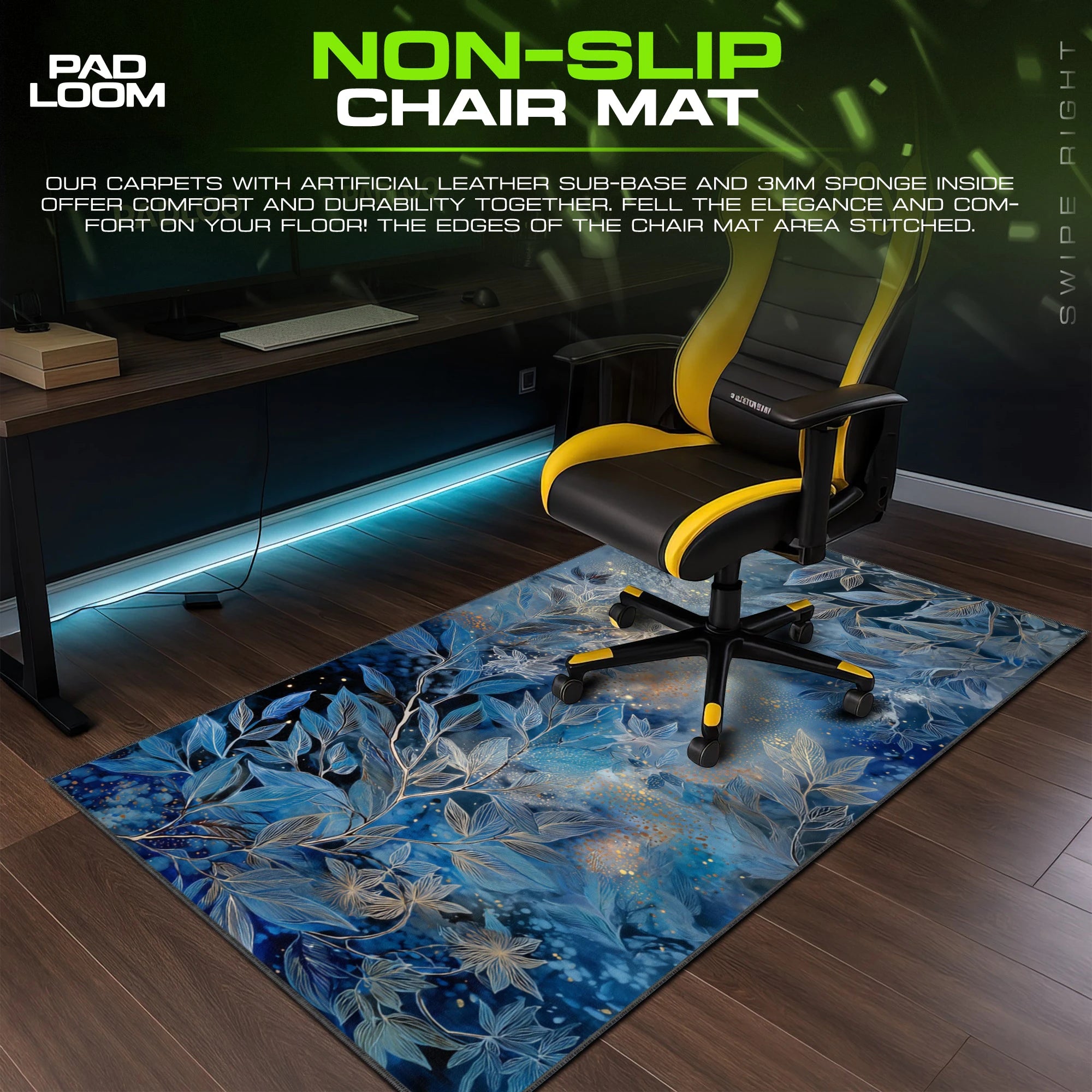 Indigo Leaf Shimmer Mouse Pad - Botanical Desk Mat