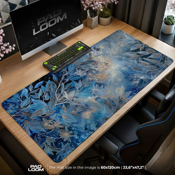 Indigo Leaf Shimmer Mouse Pad - Botanical Desk Mat