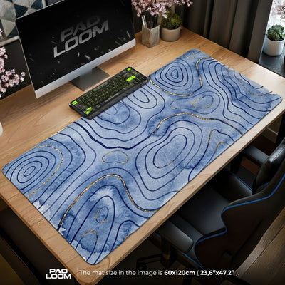 Indigo Topographic Flow Mouse Pad - Abstract Desk Mat