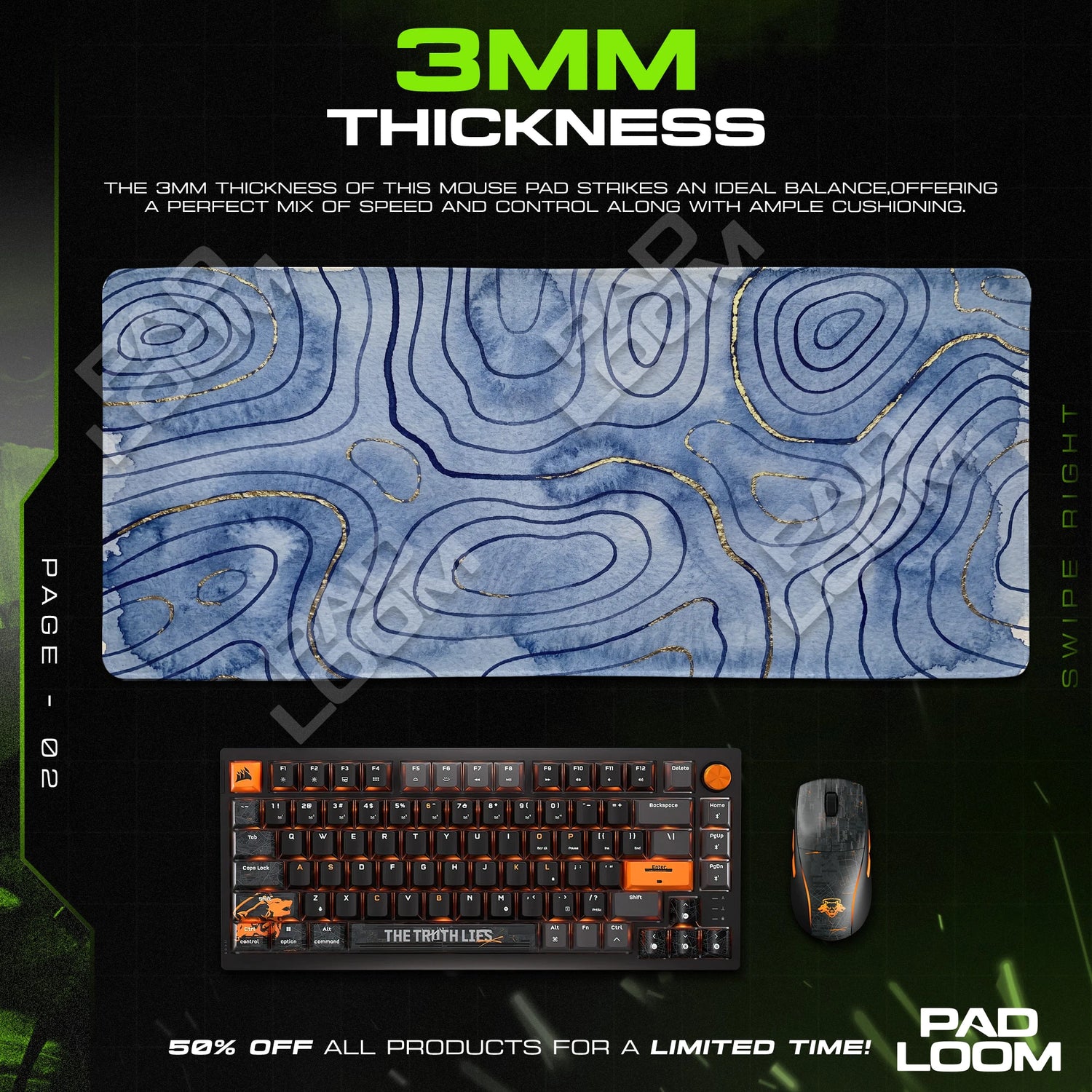 Indigo Topographic Flow Mouse Pad - Abstract Desk Mat