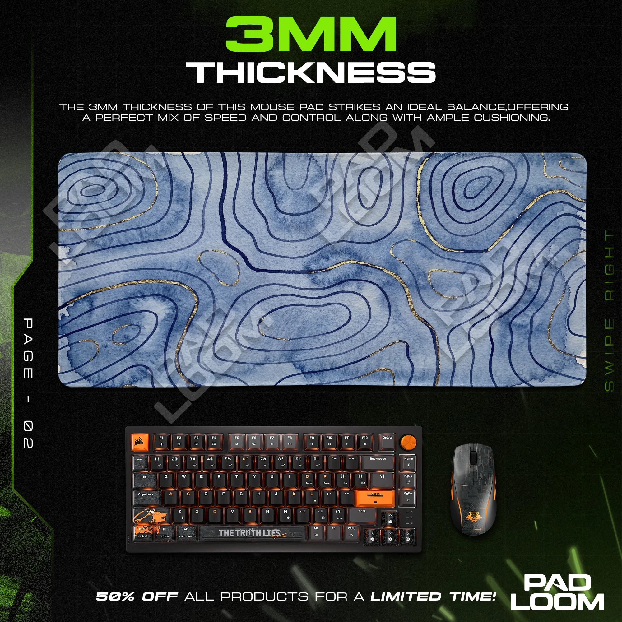 Indigo Topographic Flow Mouse Pad - Abstract Desk Mat