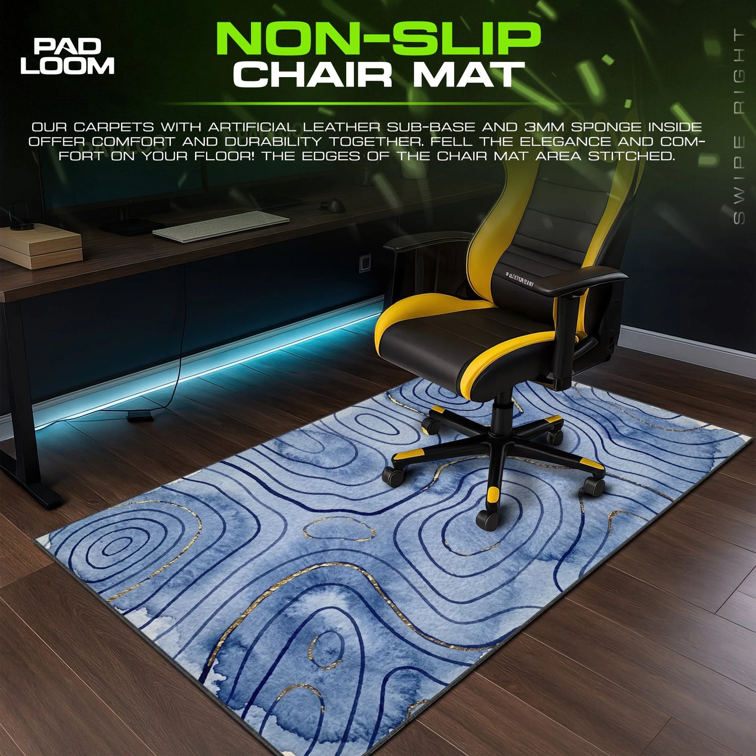 Indigo Topographic Flow Mouse Pad - Abstract Desk Mat