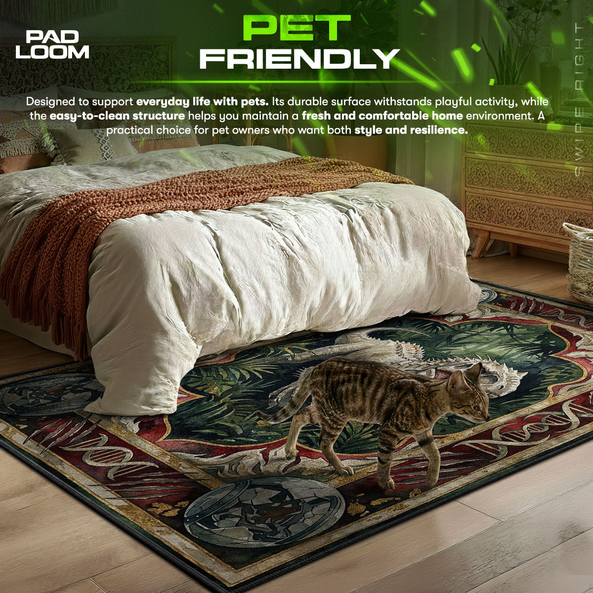 Detailed close-up of Indominus rug pattern