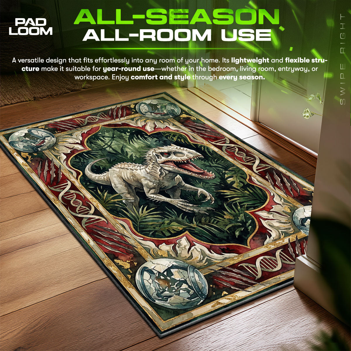 Indominus Rex Broken Gyrosphere Jurassic World fan rug — premium quality print