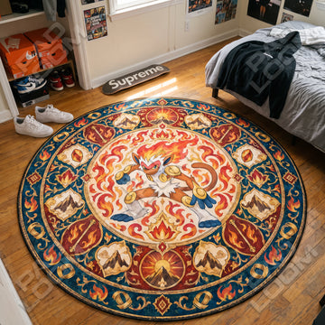 Infernape Crouching Pokemon round rug on a bedroom floor - Pokemon chair mat