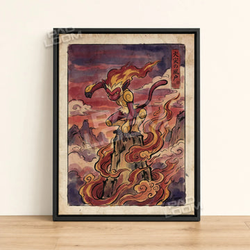 Infernape Summit Pokemon poster - framed canvas wall art in a black frame