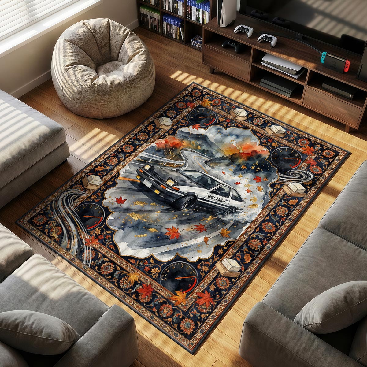 Initial D themed area rug for home decor fans