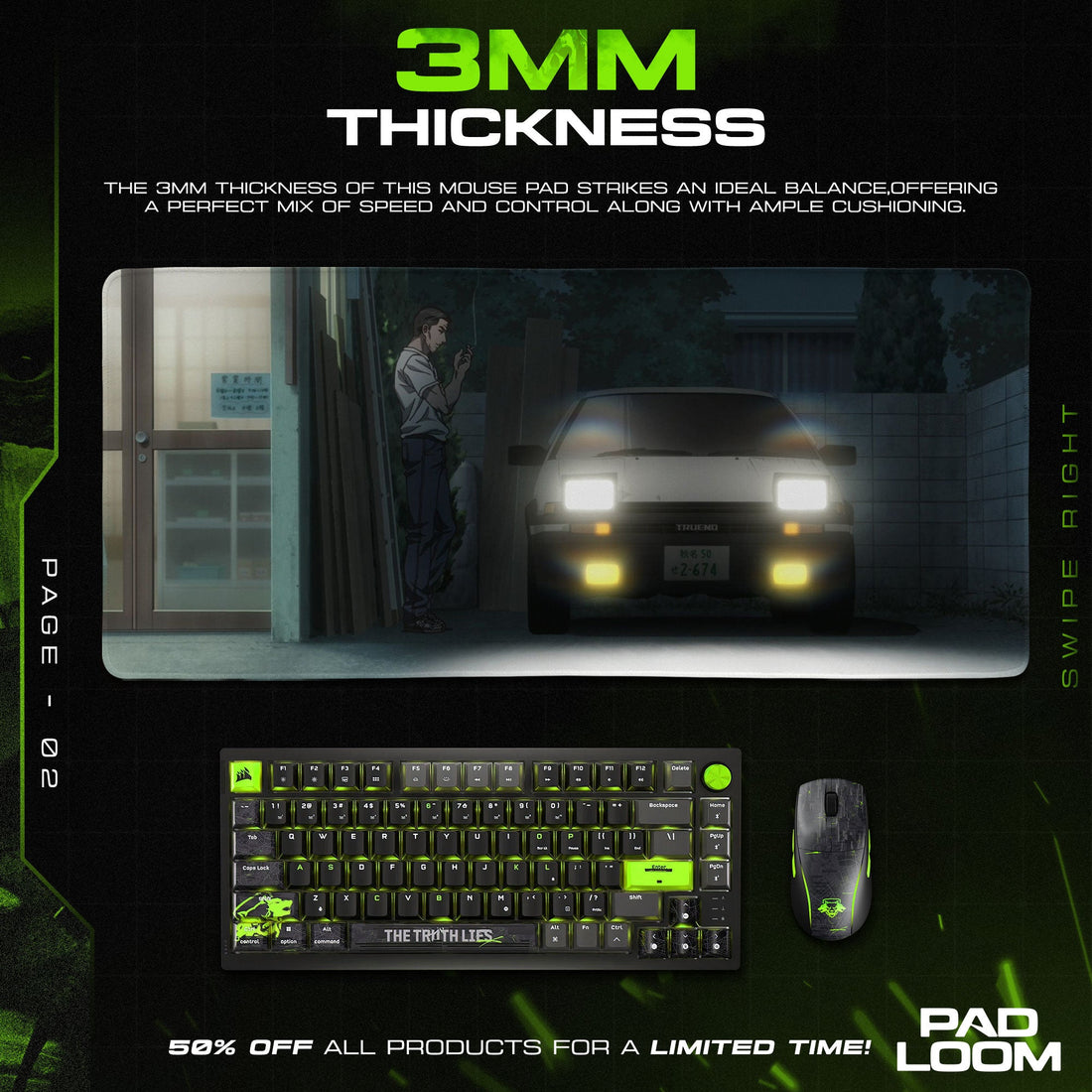 Initial D Mouse Pad - AE86 Night Run Gaming Desk Mat Padloom