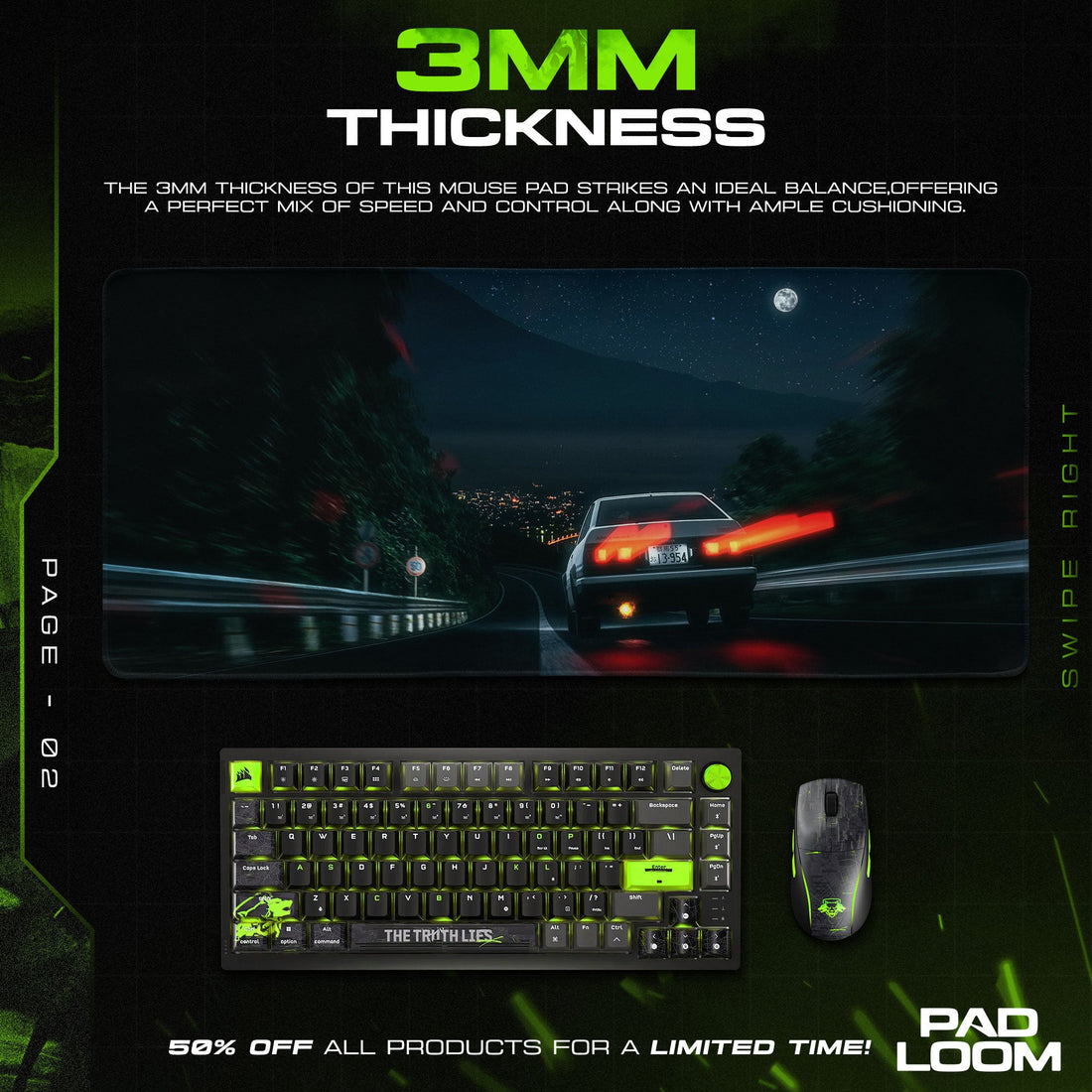 Initial D Mouse Pad - AE86 Night Run Gaming Desk Mat Padloom