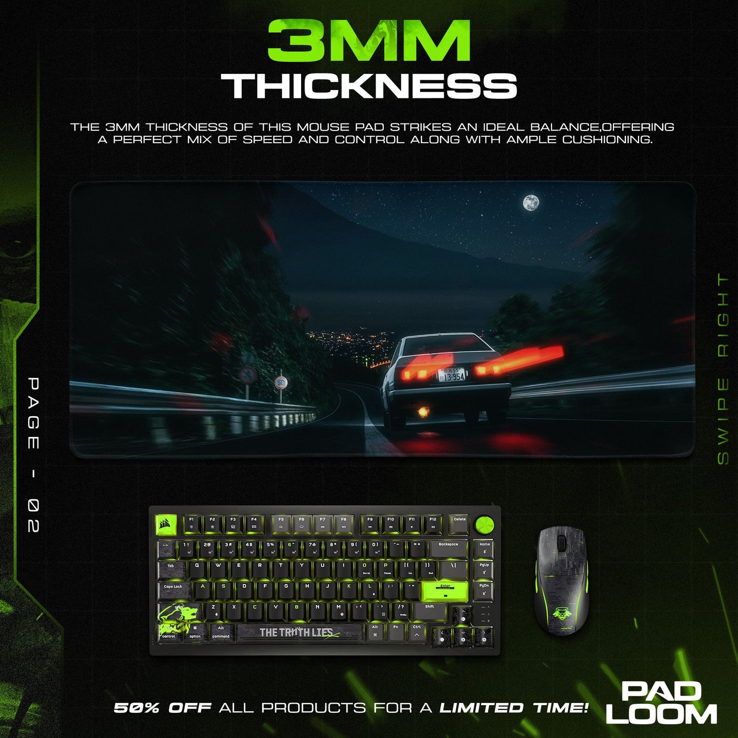Initial D Mouse Pad - AE86 Night Run Gaming Desk Mat Padloom